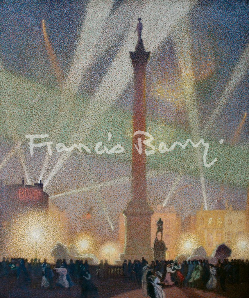 Pointillism, War, Searchlight, Oil on Canvas, Trafalgar Square