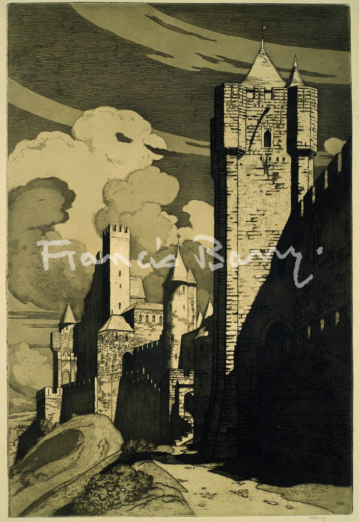 etching, carcasonne, france, sir claude francis barry
