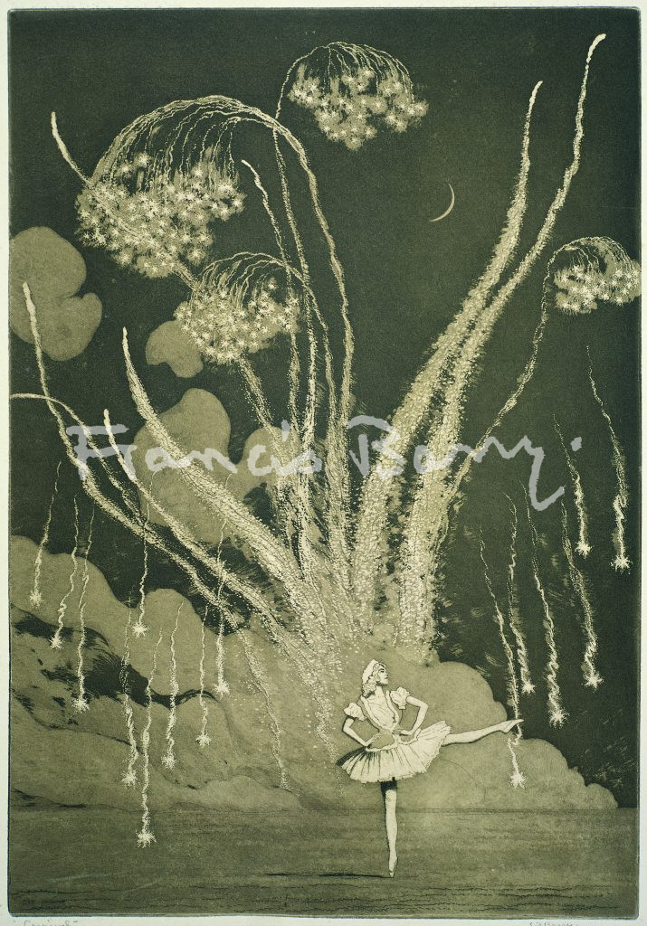 Etching, Sepia, Dancer, Fireworks