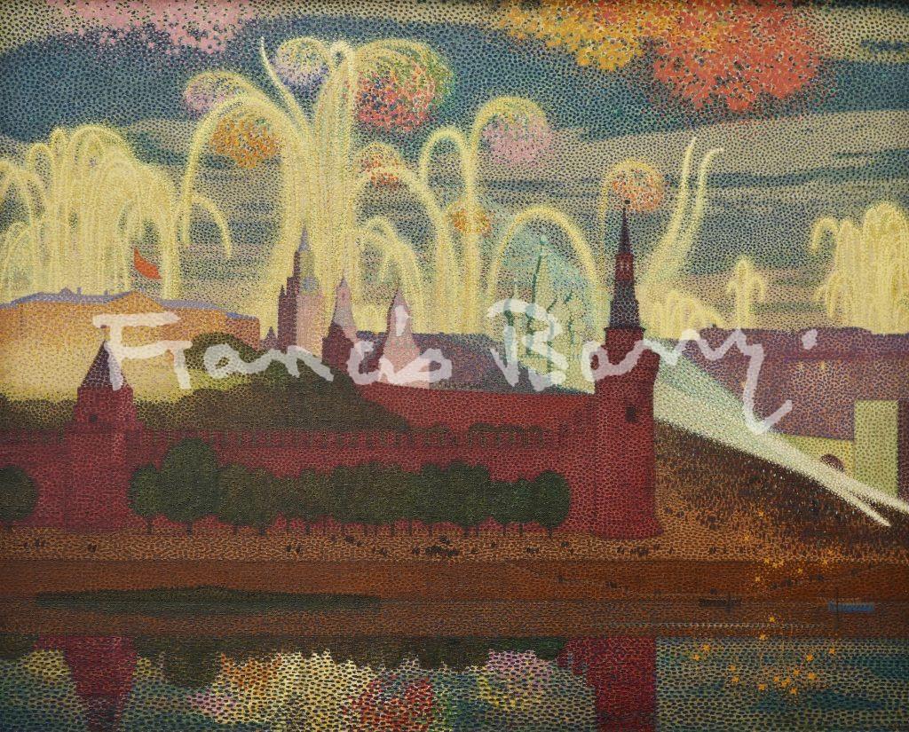 sir claude francis barry, wartime, moscow, victory, oil on canvas, pointillism