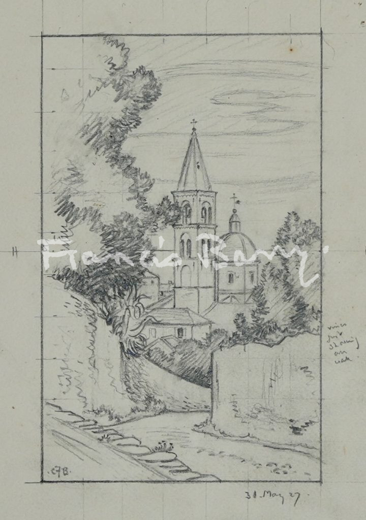 sir claude francis barry, drawing, charcoal, landscape, alassio, italy