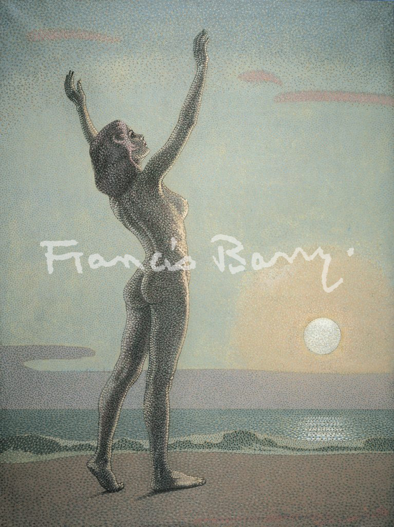 sir claude francis barry, sunset, nude, pointillism, light